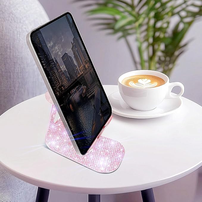 Bling Crystal Tablet Stand for Desktop,Glitter Adjustable Tablet Holder,Stand Dock Holder Compatible with iPad Pro 11,9.7,10.5,12.9 Air Mini 4 3 2, Kindle, Nexus,4-13" Tablets (Pink)
