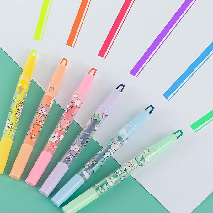AIHAO Clear View Dual Tip Highlighters, 6-Pack Assorted Colors – See-Through Chisel & Fine Tips, Precise Highlighting Marker Set