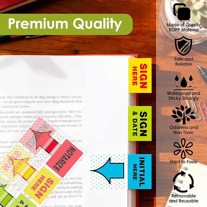 Sign Here Tabs 560 Pcs Sign Here Stickers for Documents Notebooks Home Office School Supplies(4 Colors)