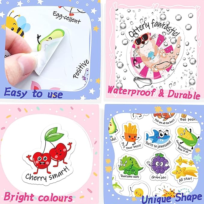BoAn 960PCS Punny Teacher Stickers for Students, Inspirational Positive Accents Words & Cute Animal Motivational Reward Stickers for Kids Classroom & Home School Supplies