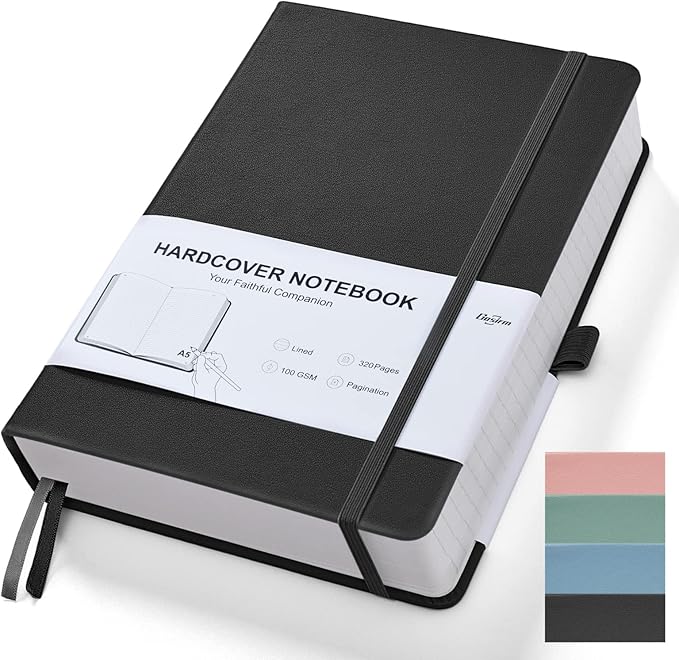 Lined Journal Notebook - 320 Numbered Pages, 100gsm Thick Paper Journals, A5(5.75"x8.38") Hardcover Leather, College Ruled Notebook for Women Men Work Writing, Bullet Journaling, Drawing, Black