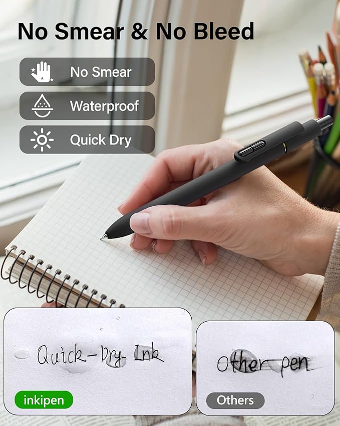 inkipen- 8 Pack Pens, Gel pens Black Ink, Fine Point(0.5mm),Quick-Drying Smooth Writing,School and Office Supplies （black）