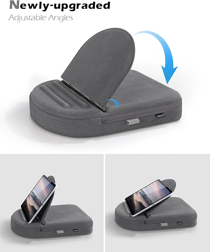 MoKo New Tablet Pillow Stand - Adjustable Viewing Angles Design, Tablet Pillow Holder for Lap/Bed/Desk, with Stylus Pen Holder, Compatible with iPad Pro 11/10.9/10.2 Up to 11", Phone, Book, Gray