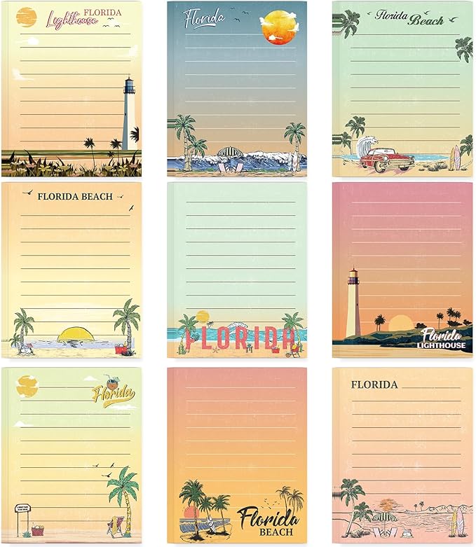 Florida Sticky Notes Gifts - 9 Pack Cute Sticky Notes 3x4 Inch Florida Beach Post Notepads Traveler Birthday Christmas Party Gifts Miami Post It Pads Office School Supplies 450 Sheets