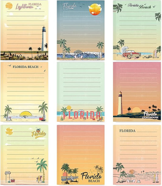 Florida Sticky Notes Gifts - 9 Pack Cute Sticky Notes 3x4 Inch Florida Beach Post Notepads Traveler Birthday Christmas Party Gifts Miami Post It Pads Office School Supplies 450 Sheets