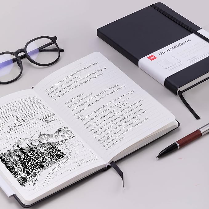 deli A5 Lined Journal Notebook, 160 Pages Hardcover Writing Notebook, 5.5"x8.2" College Ruled Notebook for Office, School, Work Notes (Black)