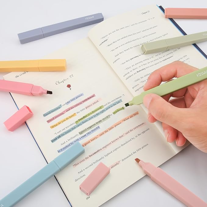 YISAN Highlighters Pastel Assorted Colors,Soft Tip,Cute Aesthetic for Book Journal,8-Pack, 70948