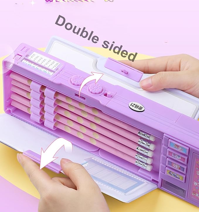 Pop up Multifunction Pencil case for Kids kawaii Pencil Case Pencil Holder for School Students supplies for girls Cute Pencil box for Girls with Sharpener Password Lock Schedule Whiteboard (purple)