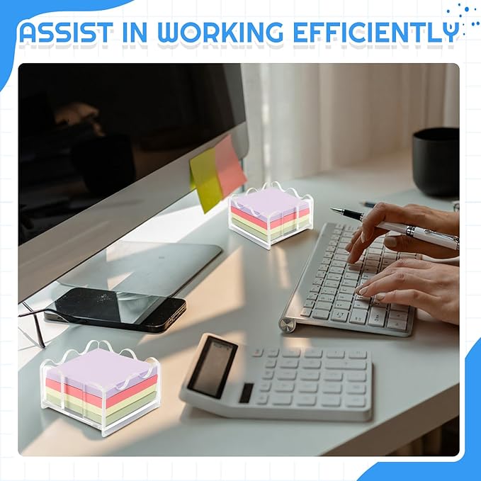 2 Pcs Scalloped Acrylic Sticky Note Holder, 3x3 Inch Clear Cute Notepad Holder Sticky Note Dispenser with Wave Design, Thick Acrylic Desk Organizer for Office, Home, Dorm, Classroom Desk