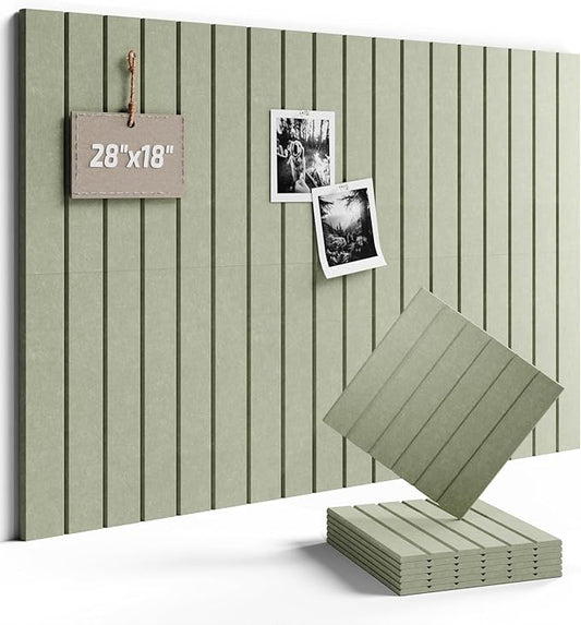Fluxynara Felt Bulletin Board Tiles -28"x18" with 40 Adhesive Tabs, Cork Board Alternative for Office Decor, Push Pin Board Wall Organizer 6-Pack (Sage)