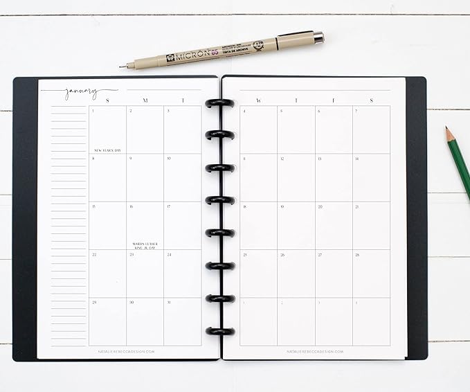 BetterNote 2026 Monthly Calendar Refill Fits Disc Notebooks, Fits Happy Planner, Levenger Circa, Arc Staples, TUL Office Depot, InkWell Press (Modern, 8-Disc, 5.5"x8.5")