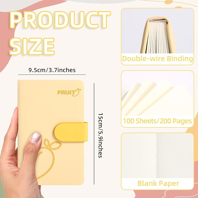BOBO RABBIT Blank Journal Small Pocket Leather Notebook No Lines for Drawing Plain Sketch Book Cute Cartoon Fruit Mango Unlined Journal for Travel Work School, 200 Pages, 3.7"X5.9"