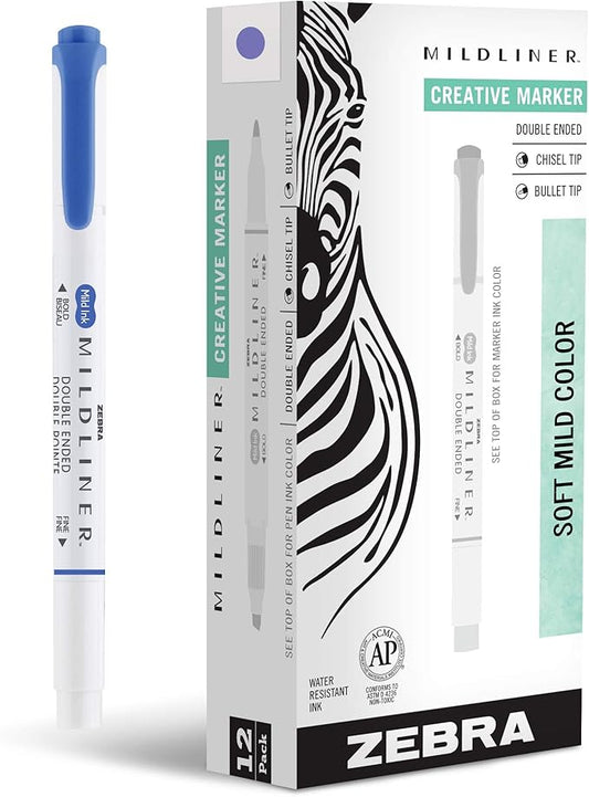 Zebra Pen Mildliner Dual-Tip Highlighters, Broad and Fine Tips, Ideal for Bible Highlighting, No Bleed, School Supplies, Teacher Supplies, and Office Supplies, Mild Lavender Ink, 12-Pack (78580upc)