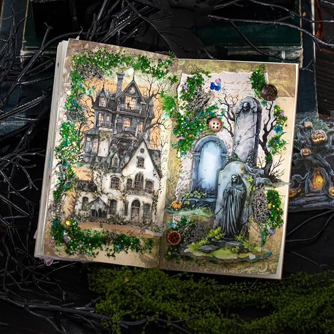 Vintage Scrapbook Goth Stickers for Scrapbooking, 60Pcs Large Transparent PET Halloween Stickers for Adults Journaling, Junk Journals Supplies, Collage, Scrap Book, Art Crafts