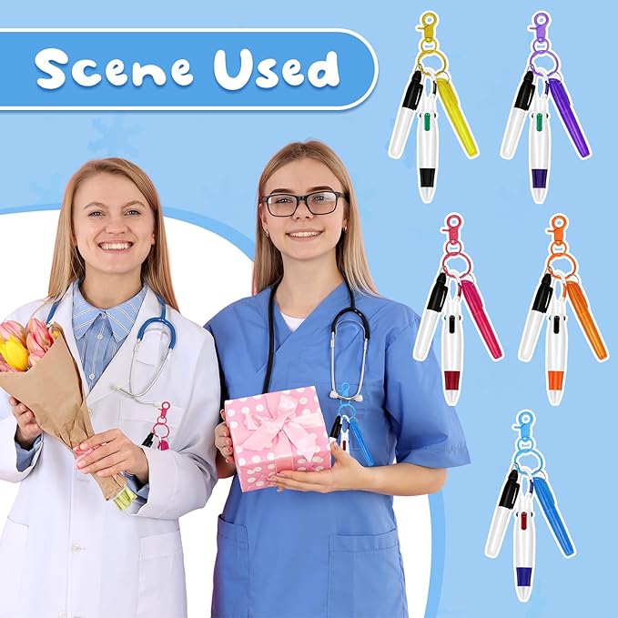 50 Sets Nurse Pen Set for Badge, Include Retractable Shuttle Pens, Marker Pen, Mini Tip Highlighter, Keychain Clips Already Assembled Nurse Pen Pack Set Gift for Nurse (50)