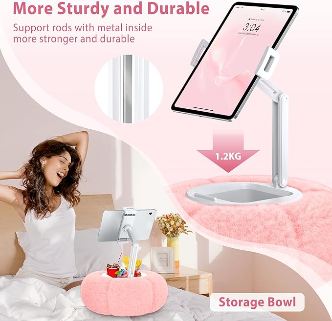 CreaDream Pumpkin Tablet Pillow Stand Holder for Kindle iPad, Adjustable Phone Pillow Stand for Lap Bed with Detachable Snack Bowl, Compatible with 4.7"-13" Tablet, iPad, iPhone, Samsung Tabs, Kindle
