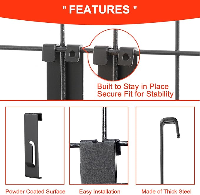 20PC Gridwall Notch Hooks, Grid Wall Hooks, Gridwall Picture Hanger, Gridwall Accessories for Retail, Displaying Photogragh, Art Shows, Paintings(Black)