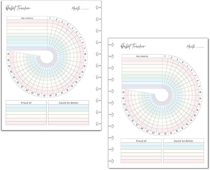 Color Habit Tracker Inserts for 11-Disc Planners Resolution Tracker Habit Log Fits TUL Letter Big Happy Planner Staples ARC Notebook Levenger Circa, NOTIQ Letra Marta Steward (11 Disc Letter)