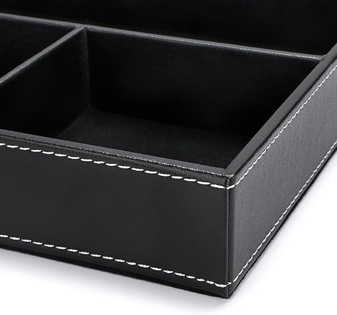 BTSKY 4 slots Desk Drawer Organizer, PU Leather Drawer Storage Organizer Divider for Office Desk Supplies Value Collection and Accessories Multi-Purpose Storage Desktop Organizer Tray(Black)