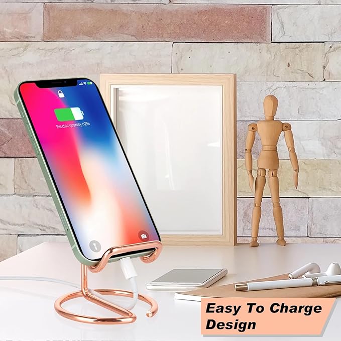 2 Pack Cell Phone Stand for Desk, Cute Metal Rose Gold Cell Phone Stand Holder Desk Accessories, Compatible with All Mobile Phones, iPhone, iPad