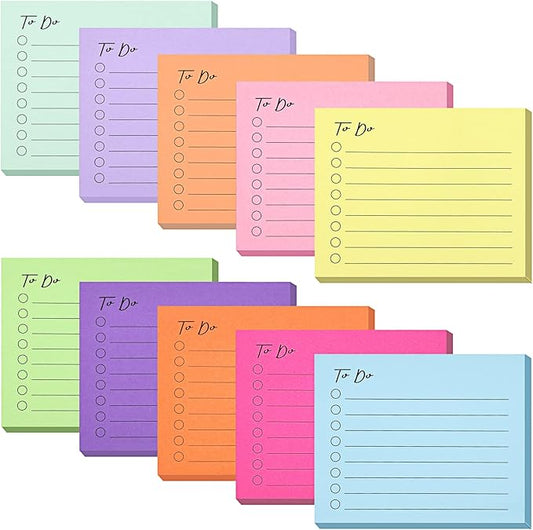 EOOUT 10 Pack Sticky Notes, 500 Sheets Self-Stick to Do List with Line, 3x4 Inch Adhesive Memo Sticky Notes Notepad Bulk, Home Office School Planner Reminder Supplies