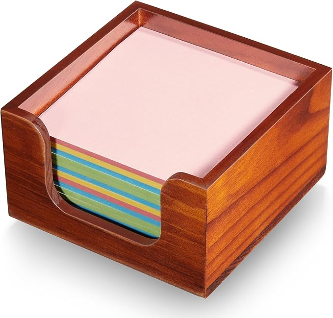 Wooden Sticky Note Holder, 3 x 3 Inch Post It Note Dispenser for Office Desk Accessories, Self Stick Note Pad Holder, Memo Pad Holder Dispenser Organizer for School Office Desk Supplies, Red Brown