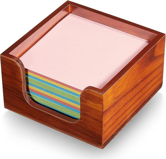 Wooden Sticky Note Holder, 3 x 3 Inch Post It Note Dispenser for Office Desk Accessories, Self Stick Note Pad Holder, Memo Pad Holder Dispenser Organizer for School Office Desk Supplies, Red Brown
