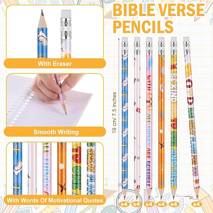 Crtiin Easter 48 Pcs Include 24 Bible Verse Notepad 24 Pencils Kids Christian Church Gifts Students Classroom Award Religious Notebook Bible Pencils Prayer Pocket School(Colorful Jesus,Eclectic)