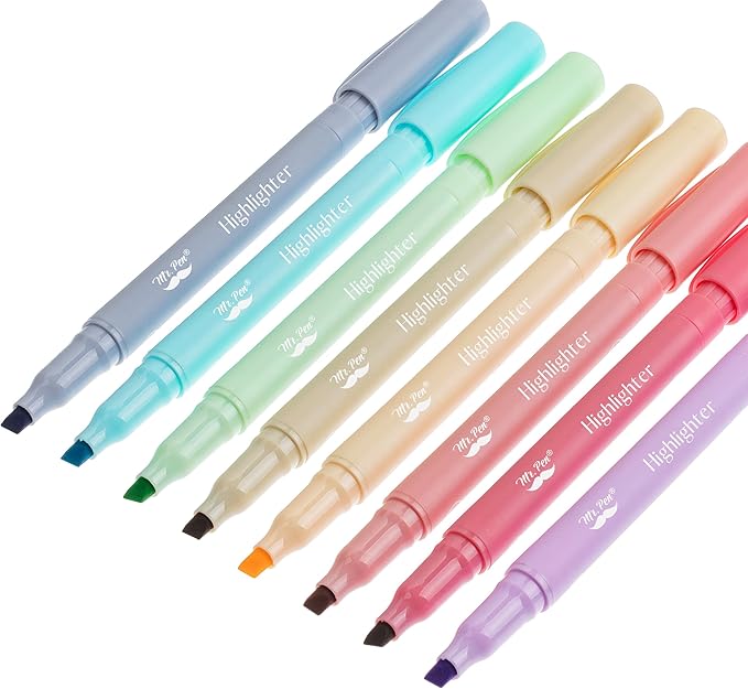 Mr. Pen- Dual Tip Highlighters, Assorted Colors, 8 Pack, Fine & Chisel Tip, Cute Highlighter Pens, Markers
