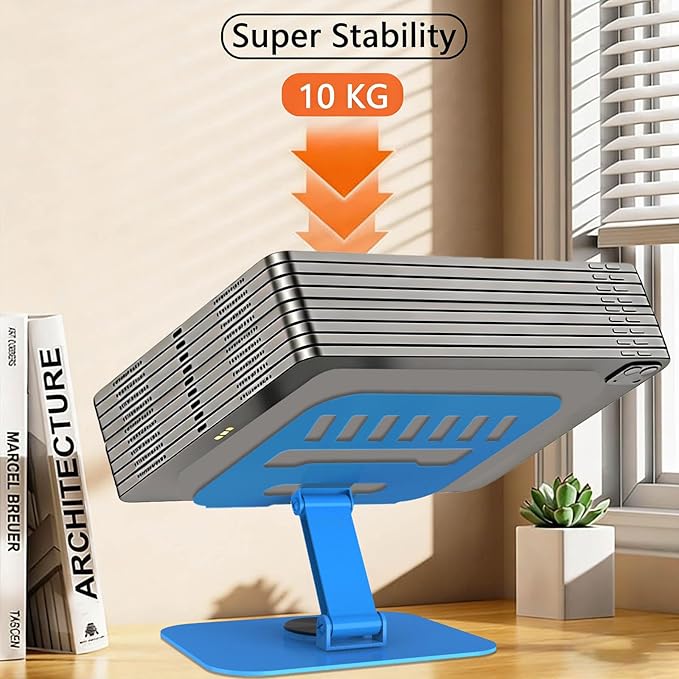 Metal Tablet Stand, Adjustable 360° Rotation Tablet Holder Compatible with 4-16" Tablet Such as iPad Pro Air, iPad mini, Tab S10 Ultra (Blue)