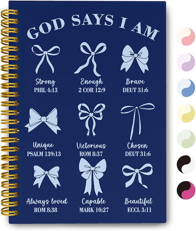 THDSE Bible Journal for Women, Christian Prayer Journal Notebook Gifts for Teen Girls Kids, Bible Study Supplies, Cute Bows Church Faith Journaling Hardcover Spiral Notebook 5.5 X 8.3(Navy Blue)