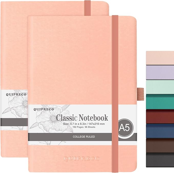 Lined Hardcover Journal Notebook, A5 192 Pages 100Gsm Thick Paper College Ruled for School,Note Taking,Work,Diary，5.7''*8.3'',Blush