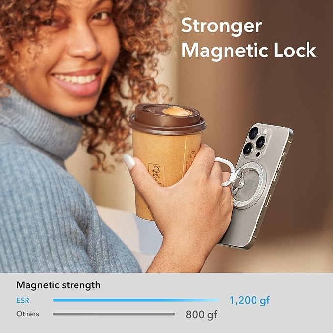 ESR Magnetic Phone Ring Holder, Compatible with MagSafe Ring Holder, Magnetic Phone Grip with Adjustable Stand, Compatible with MagSafe Phone Grip, for iPhone 16/15/14/13/12, S25, Rhinestone Silver