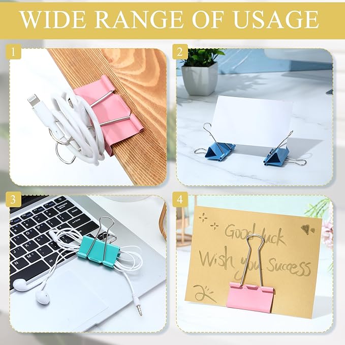 Jetec 200 Pcs Extra Large Binder Clips Bulk 2 Inch Metal Jumbo Binder Clips Office Supplies Colorful Paper Clamps for Teachers Students Office Business Supplies