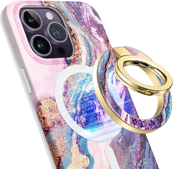 GVIEWIN Magnetic Phone Ring Holder, Compatible with MagSafe Phone Grip with Adjustable Stand, Magnet Phone Ring Kickstand for iPhone 17/16/15/14/13/12 Pro Max Plus Air/Other Phones (Dreamland River)