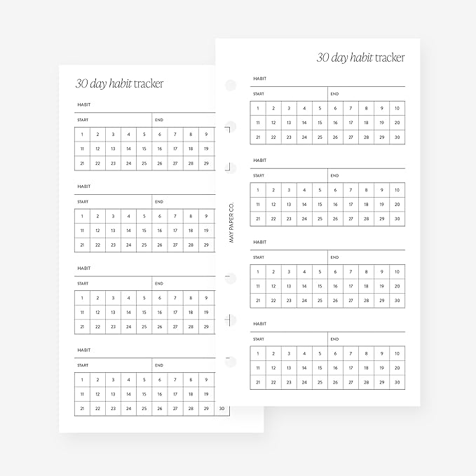 Personal 30 Day Habit Tracker Planner Insert Agenda Refill for Filofax Personal, LV MM sized 6 ring agendas, 3.75 x 6.75