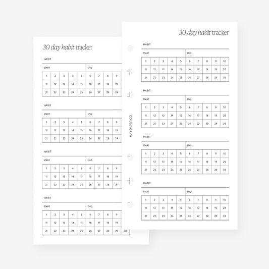 Personal 30 Day Habit Tracker Planner Insert Agenda Refill for Filofax Personal, LV MM sized 6 ring agendas, 3.75 x 6.75