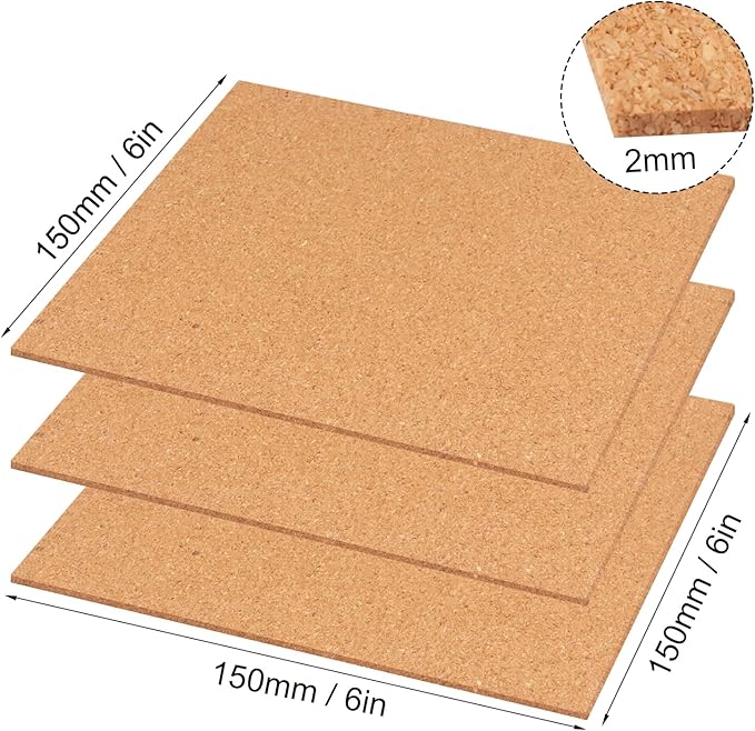 GNIEMCKIN 80 Pack 6 x 6 Inches Self Adhesive Cork Squares, 6 x 6 Inch Cork Squares for DIY Crafts, 2 mm Thick