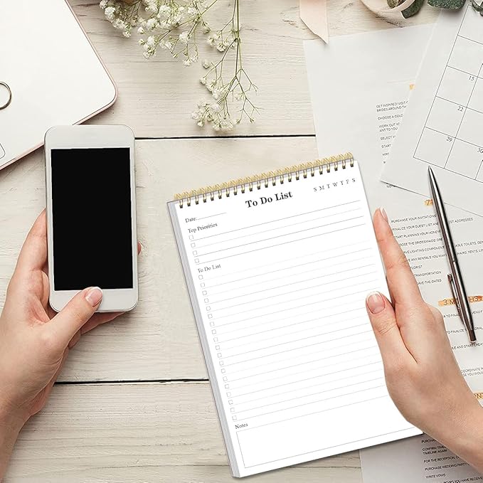 Yaridar To Do List Notepad - A5 Undated Daily Planner, 50 Sheets To Do List Notebook for Work, Spiral Waterproof Notepad for Office Supplies, School Planner, 5.8" x 8.3"
