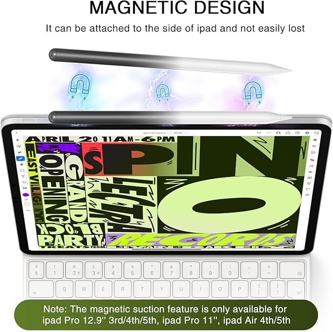 Pen for iPad 2018-2025, HATOKU 15 Mins Fast Charging Pencil 1st Generation with Tilt & Palm Rejection for iPad Air 3/4/5/M2/M3, iPad Mini 5/6/7, iPad 6/7/8/9/10/11, iPad Pro 11/12.9/M4/M5(Black White)