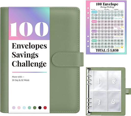 Sooez 100 Envelopes Money Saving Challenge, Savings Challenges Book with Envelopes, Flexible Saving $5050, $2600, $300, Savings Binder with 100 Pocket Pre-Number & Reusable Laminated Tracker