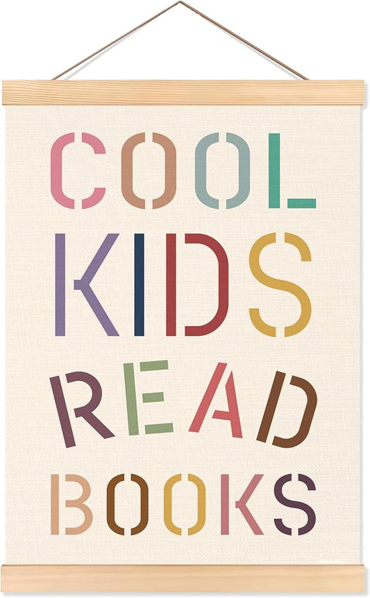 ROXMART Boho Classroom Cool Kids Read Books Poster Hanger Frame, Reading Corner Nook Room Decor, Boho Bookish Wall Art Prints Decor for Kids Boy Girl Room Library Classroom, 12x16 Inch