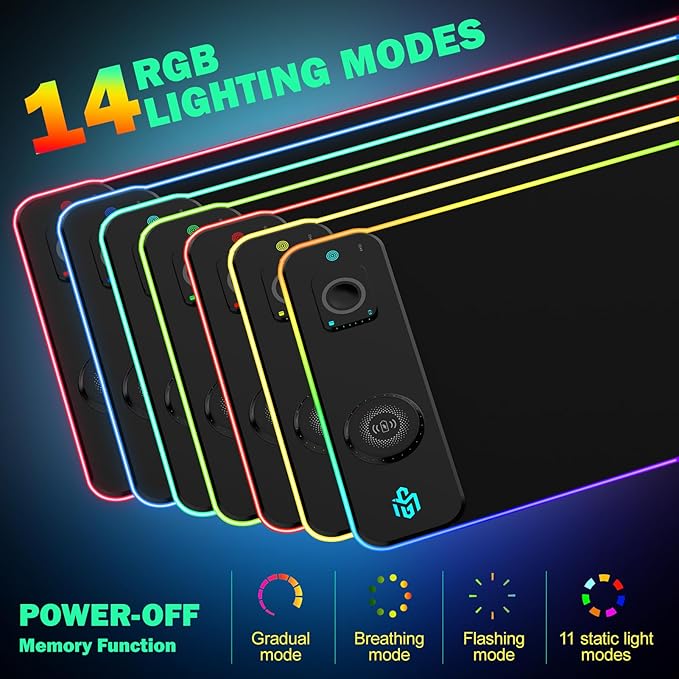 GIM RGB Gaming Mouse Pad with Simultaneous Charging for Phone & iWatch, LED Mouse Mat 800x300x4MM, 14 Light Modes, Non-Slip Rubber Base, Computer Keyboard Mat for Gaming, 20W PD Adapter Included