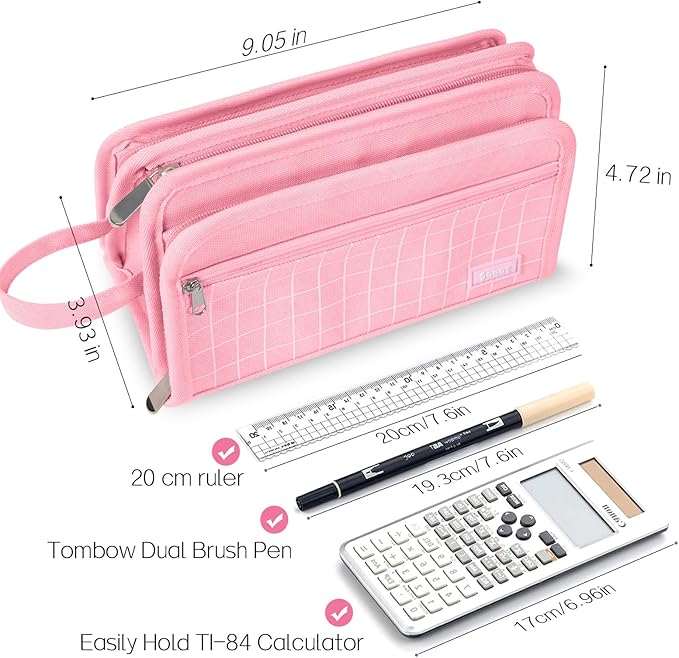 Sooez Large Pencil Case, Big Capacity Pencil Pouch Pen Bag with 3 Compartment, Portable Canvas Stationery Organizer with Zipper, Cute Aesthetic School Supplies for Teen Girls Boy, Pure Black
