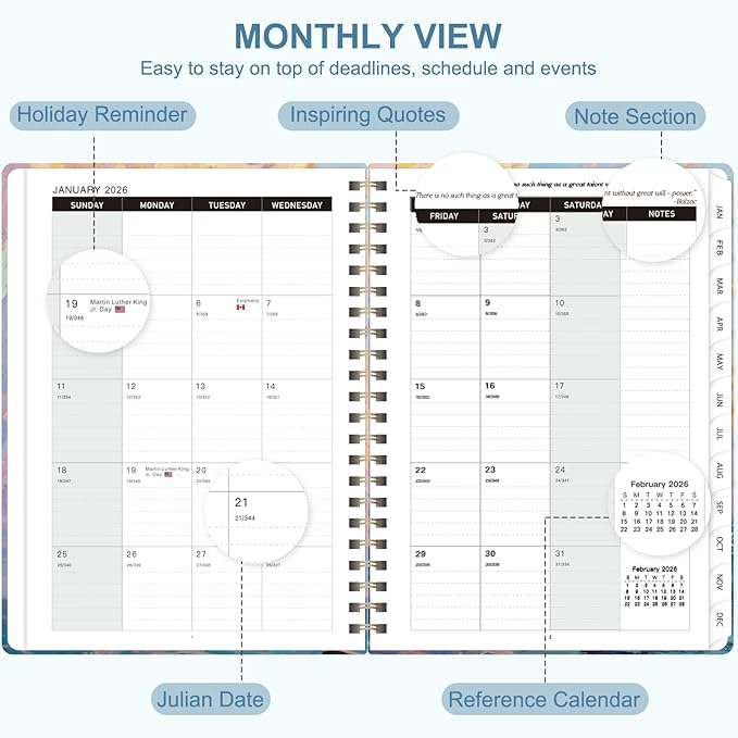 2026 Planner, Weekly and Monthly Calendar Planner Organizer, January-December, Academic Planning Agenda Book, Office School Home Suppiles for Women & Men, 6.3" × 8.5"