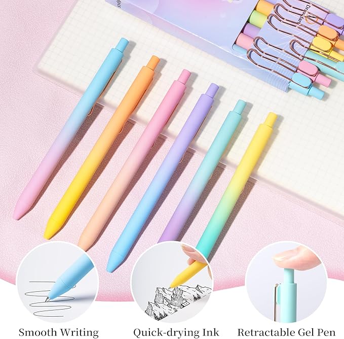 Gel Pens, 6 Pcs Smooth Writing No Bleed & Smear, Black Ink Cute Fine Point (0.5mm), Retractable Aesthetic Journaling School Office Supplies for Women & Men