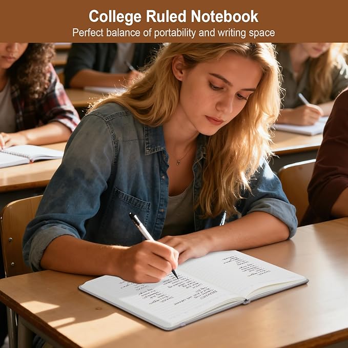 ViVin Lined Journal Notebooks for Work, 192 Pages, Medium 5.5 x 8.3 inch, College Ruled, A5 Hardcover Journaling Notebooks for Work, 3 Pack, (Black，White，Gray)