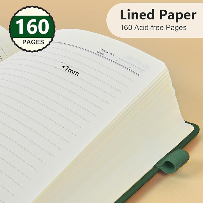 Lined Journal Notebook for Men & Women, 160 Pages College Ruled Journal for Writing, A5 Hardcover Leather Notebooks for Work, School, Business, Travel, Daily Diary 5.9" x 8.5" (Green)