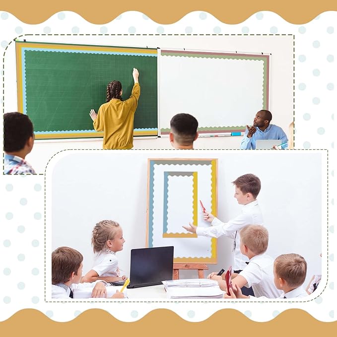 6 Rolls 206.69ft Fall Bulletin Board Decorations, Bulletin Board Borders Roll for Classroom, Scalloped Trim Colorful Borders for Back to School Theme Classroom Office Decor Supplies(Cottage)