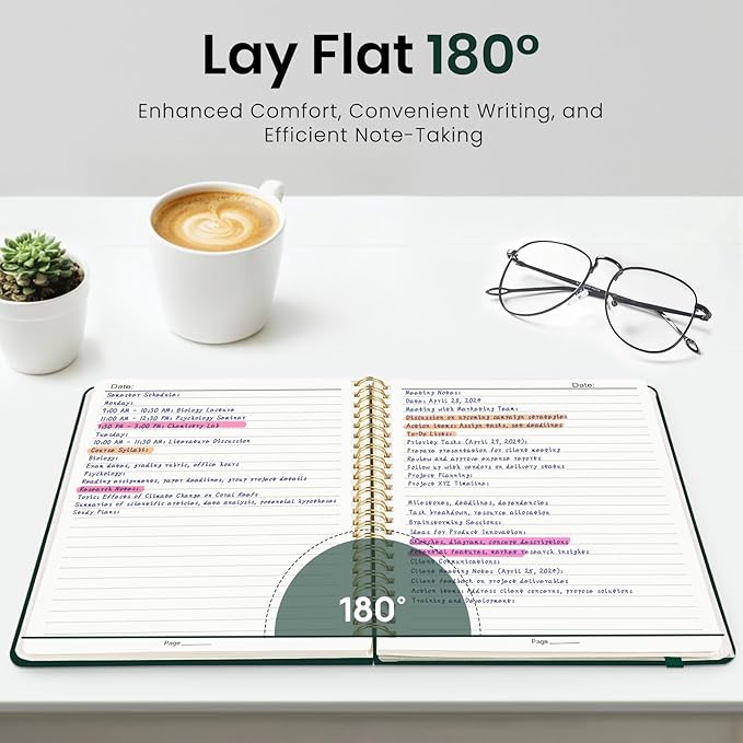 Lined Spiral Journal Notebook for Women, A5 College Ruled Journals for Writing, Hardcover Notebooks for Work, Note taking and Office School Supplies,140 Pages - Dark Green